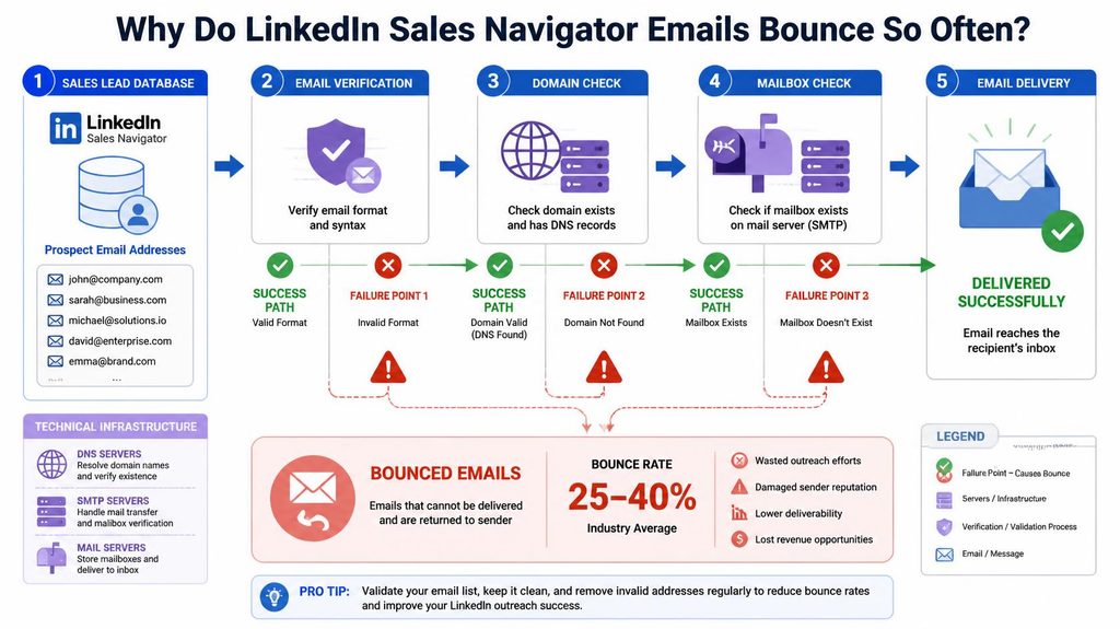 why do linkedin sales navigator emails bounce
