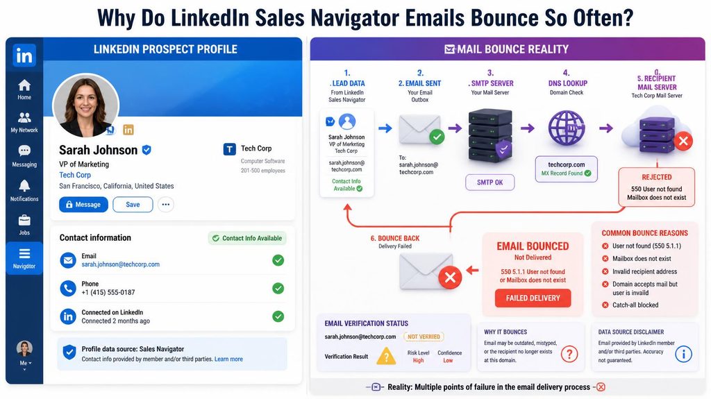 why do linkedin sales navigator emails bounce