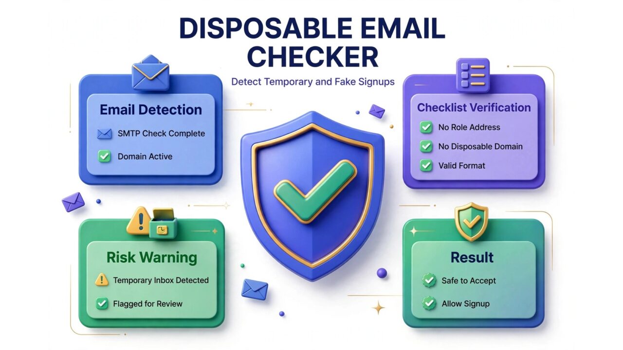 Disposable email checker infographic: detecting temporary and fake signups