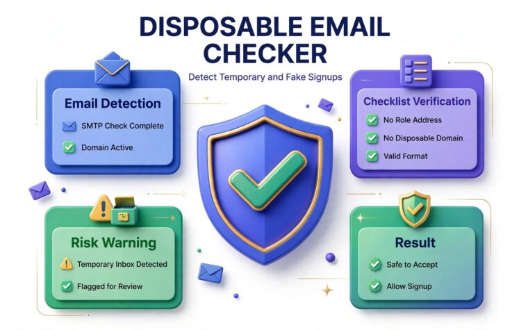 Disposable email checker infographic: detecting temporary and fake signups