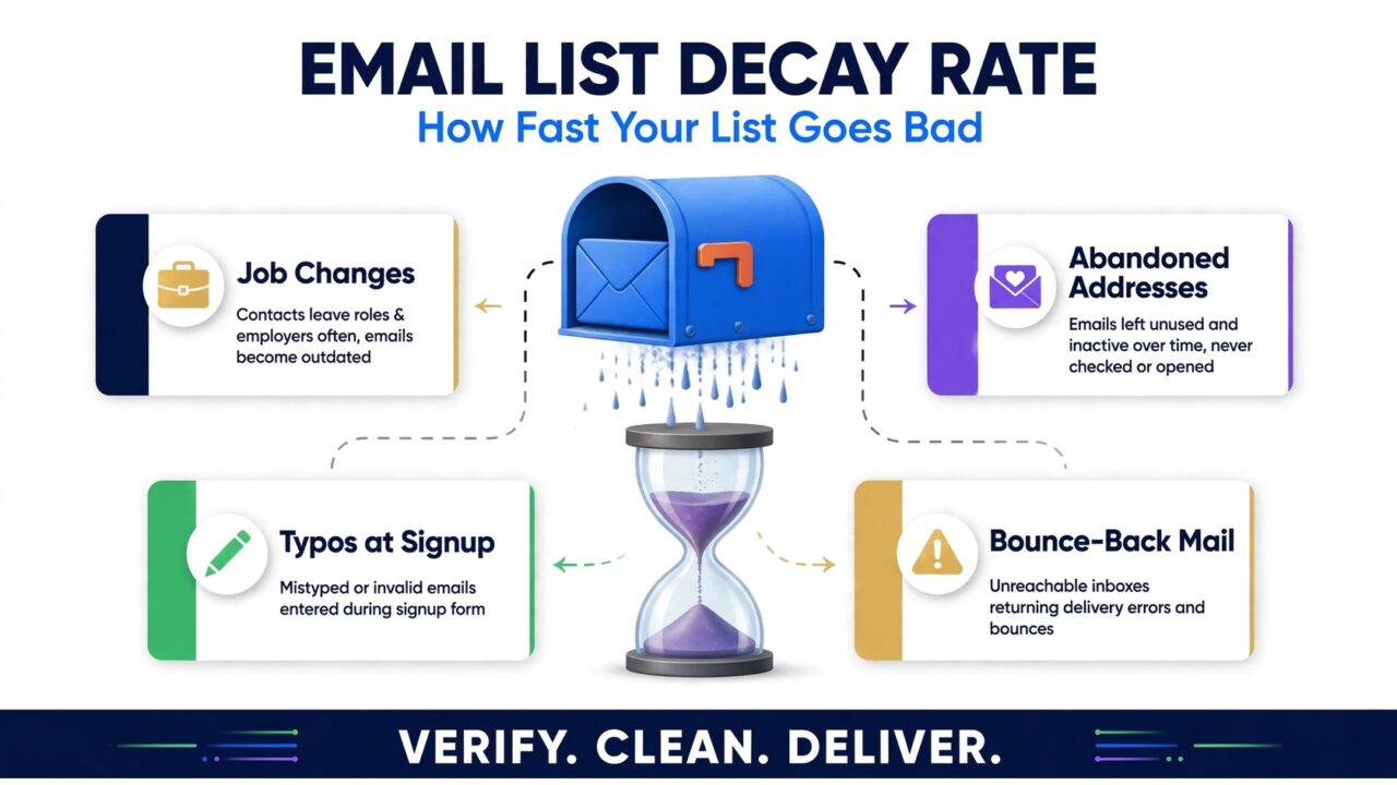 Email list decay rate infographic: how fast your email list goes bad