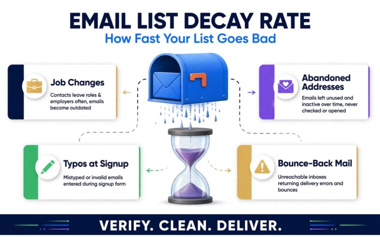 Email list decay rate infographic: how fast your email list goes bad