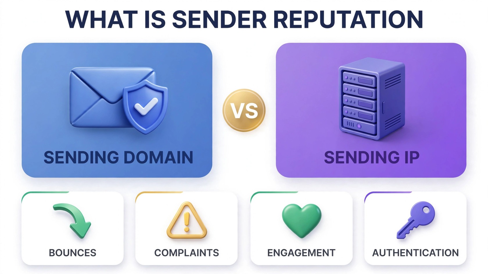 What is sender reputation infographic: sending domain versus sending IP with scoring signals