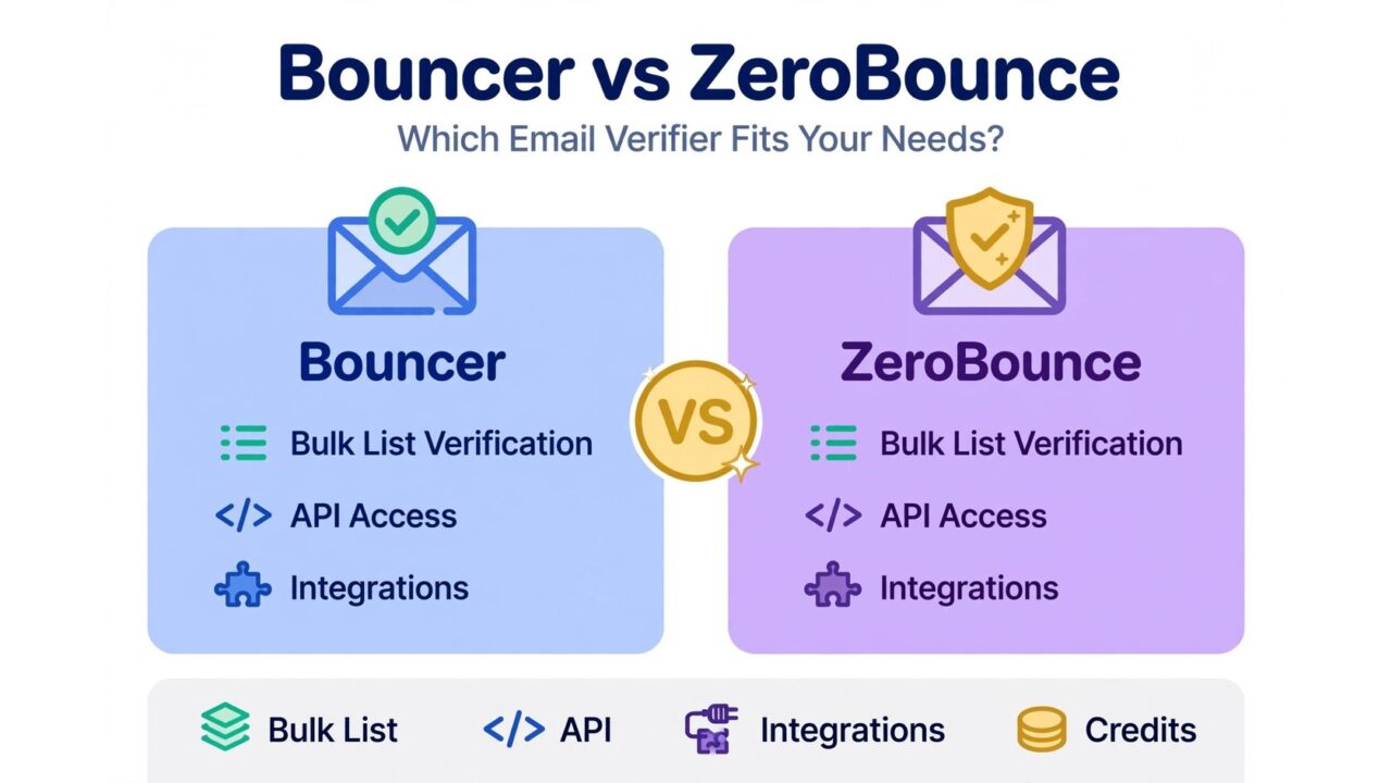 Bouncer vs ZeroBounce split comparison infographic