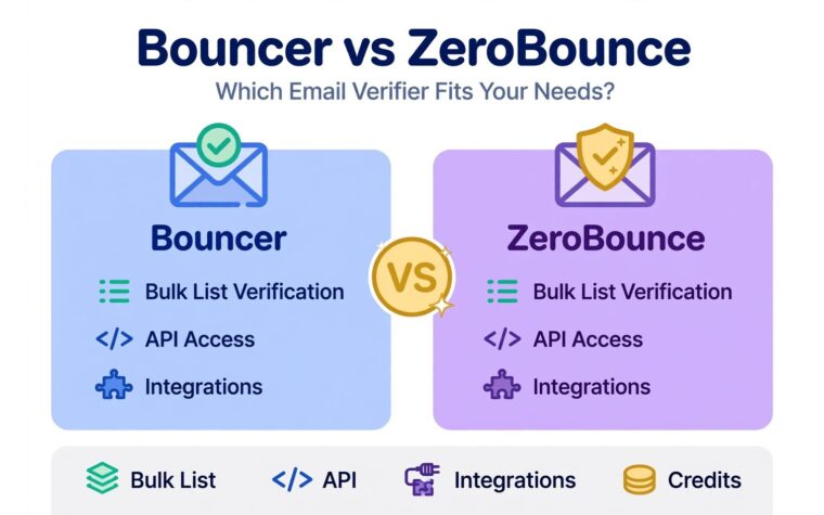 Bouncer vs ZeroBounce split comparison infographic