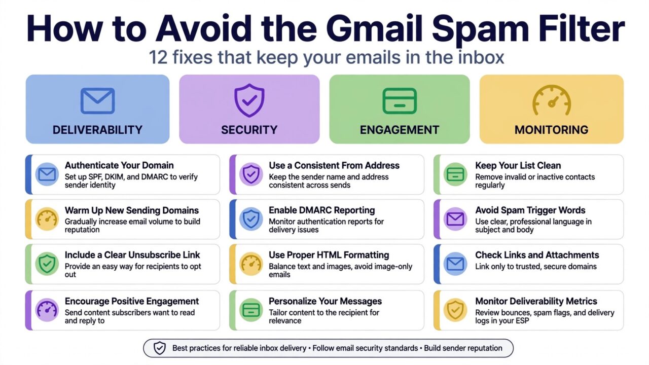 How to avoid the Gmail spam filter infographic