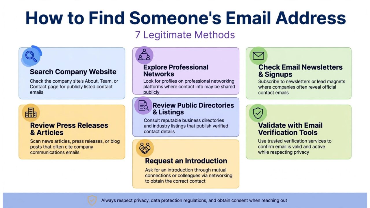 How to Find Someone's Email Address: 7 Legitimate Methods infographic