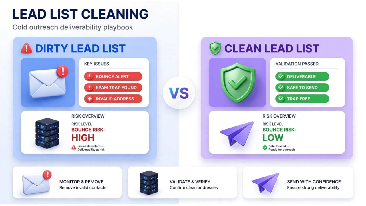Lead list cleaning for cold outreach playbook infographic